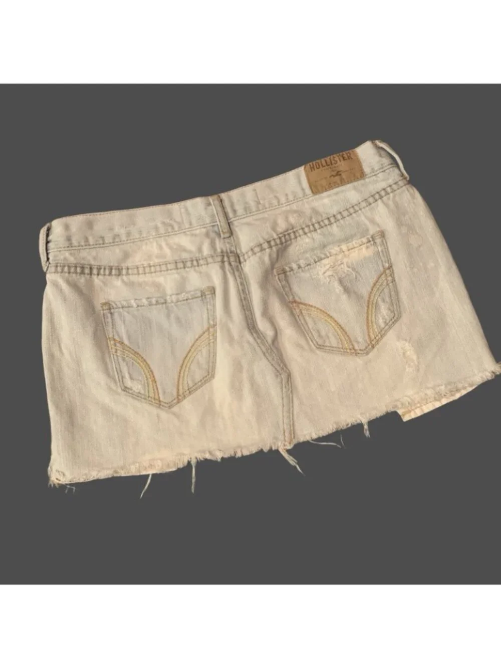 Womans Junior Sz 1 Hollister Casual White Washed Denim Mini Skirt Distressed